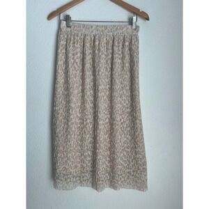 MNG Suit Beige Animal Print Pleated Midi Skirt Elastic Waist Womens Medium
